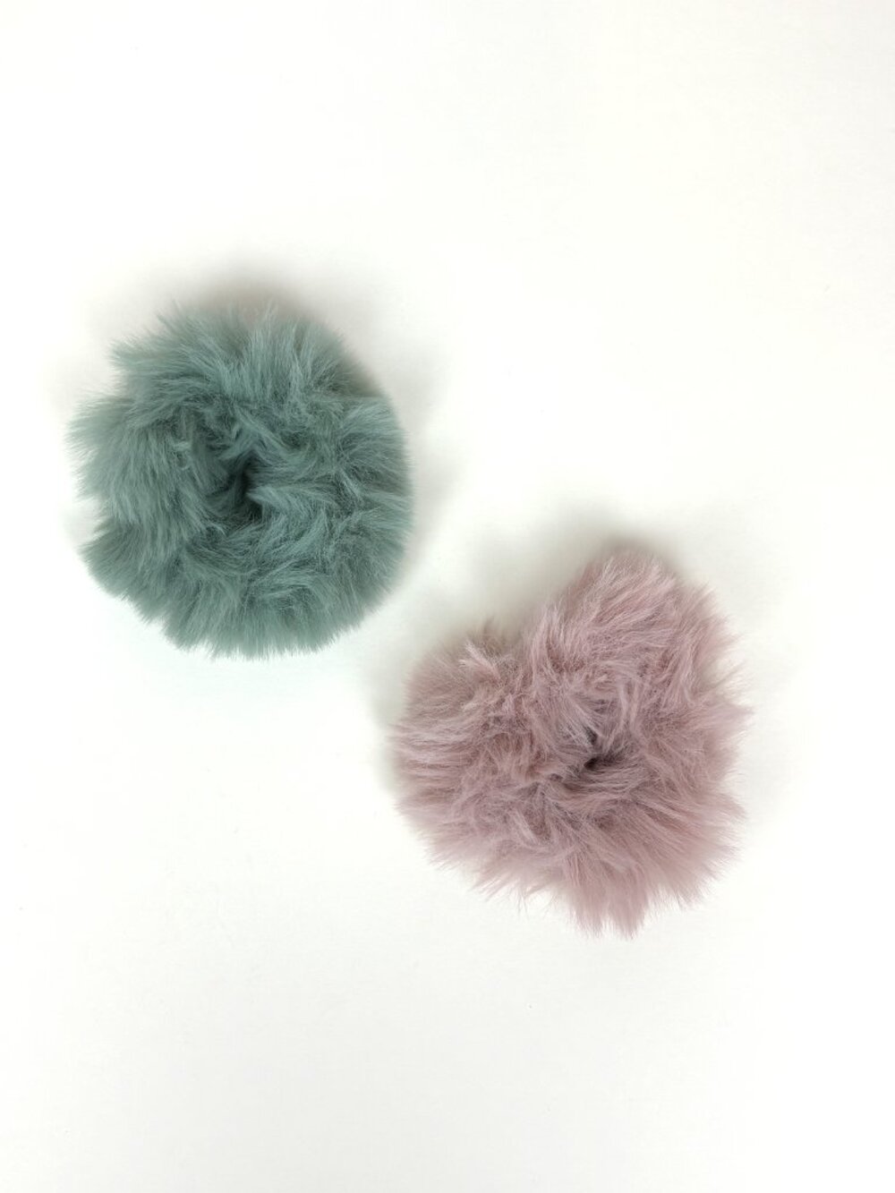 Cute set of soft fluffy fuzzy faux fur scrunchies pom pom hair ties. New
